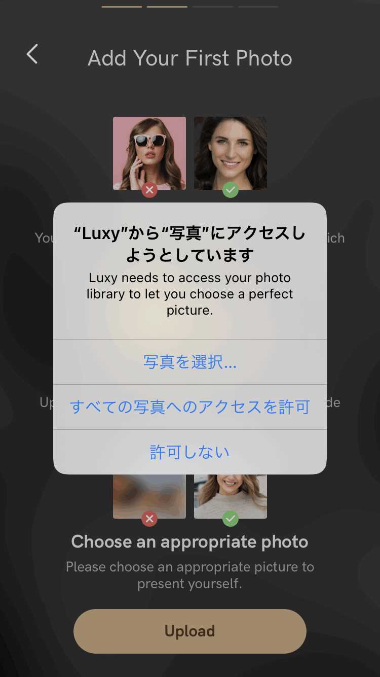 Luxyの登録画面