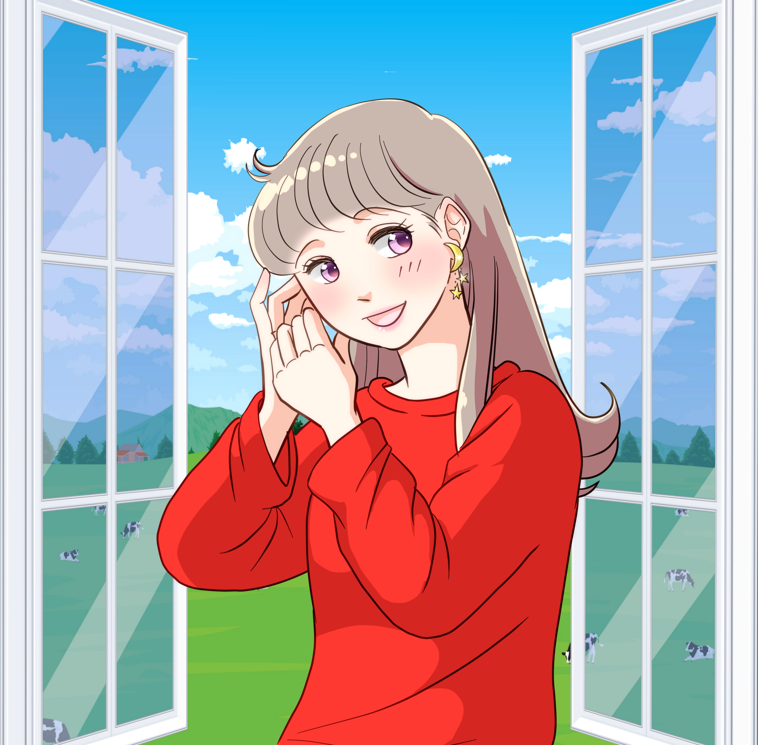 可愛い女性と自然の風景