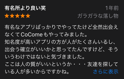 App StoreでのCoComeのレビュー