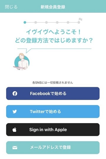 イヴイヴの登録方法4つの画面